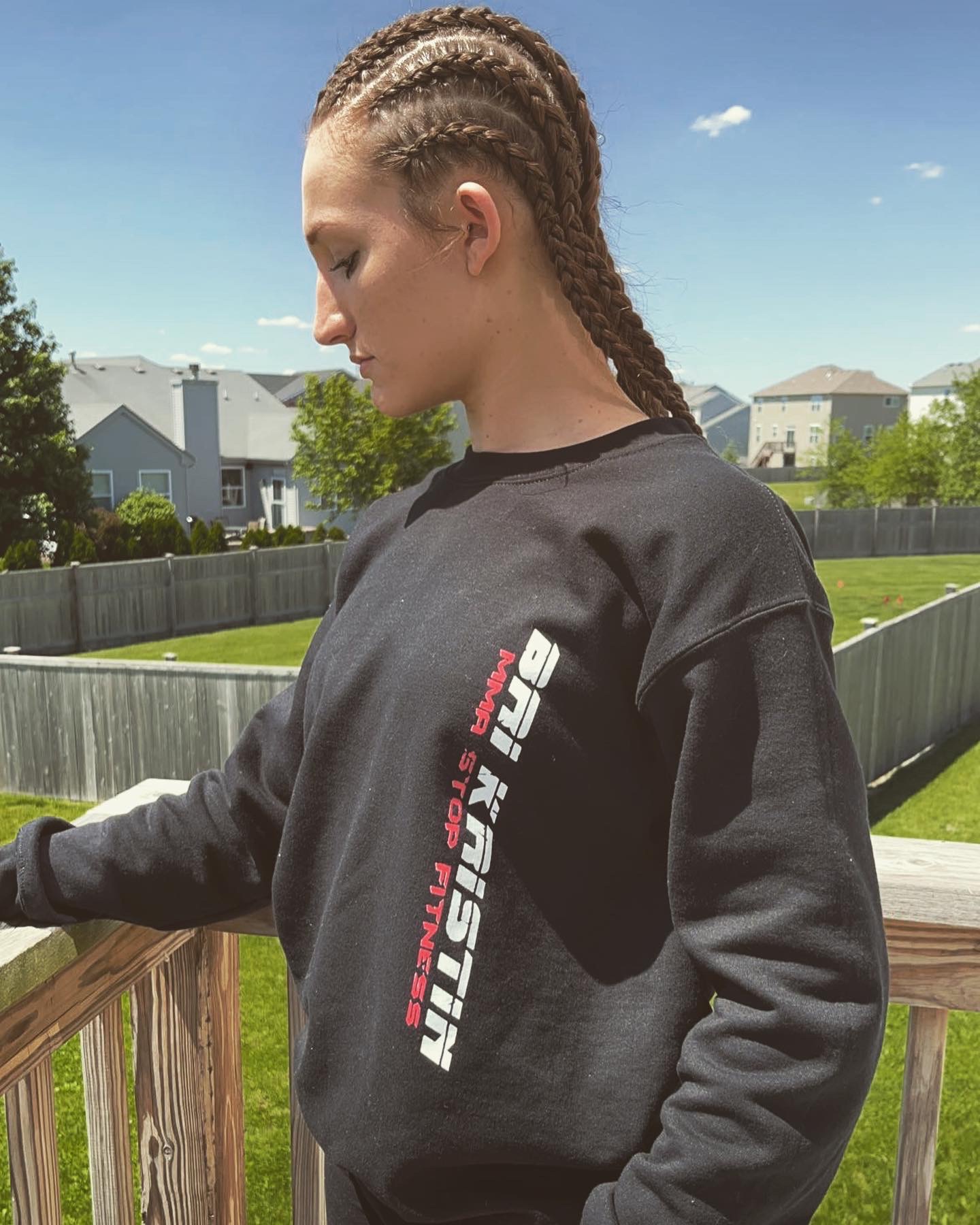 Brianna Kristin wearing her Bri Kristin MMA sweatshirt